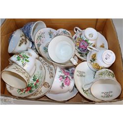 FLAT OF ENGLISH CUPS AND SAUCERS