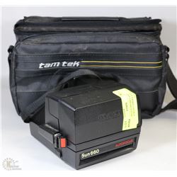 POLAROID SUN 660-600 LAND CAMERA WITH CAMERA BAG