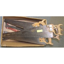 LOT OF 4 HAND SAWS & 3 NAIL PULLERS