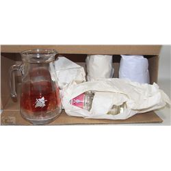 ANTIQUE RED/GOLD PITCHER WITH 6 GLASSES