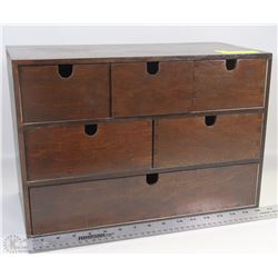 WOOD DUCK TAILED BOX WITH 6 DRAWERS 11" X 17"