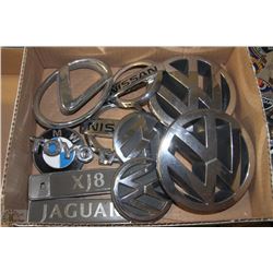 FLAT OF HIGH END CAR EMBLEMS INCLUDING; JAGUAR AND