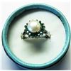 Image 1 : GENUINE WHITE AKOYA PEARL & EMERALD RING