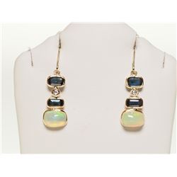 #29-14K GOLD SAPP, OPAL, DIAMOND EARRINGS