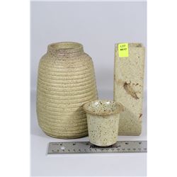 LOT OF THREE SAND COLOURED VASES
