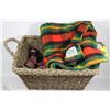 Image 1 : BASKET WITH 2-60'S FULL SIZE WOOL BLANKETS