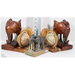 FLAT OF 2 SETS OF BOOKENDS AND ONE ELEPHANT STATUE