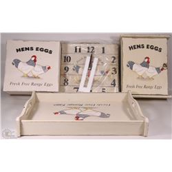 WOOD HENS TRAY, KEY HOLDER , BOX , CLOCK SET