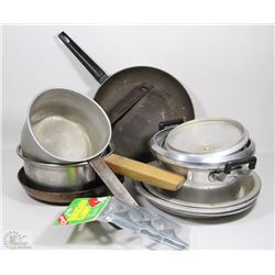 BOX OF CAMPING POTS AND PANS