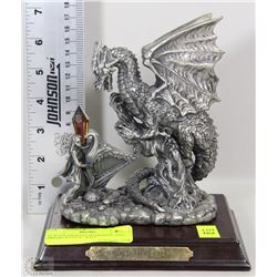 PEWTER DRAGON WITH BASE AND PRISM/CRYSTAL STONE