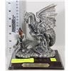 Image 1 : PEWTER DRAGON WITH BASE AND PRISM/CRYSTAL STONE