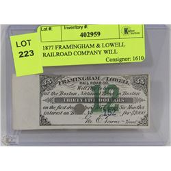 1877 FRAMINGHAM & LOWELL RAILROAD COMPANY WILL