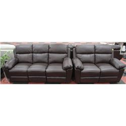 WHISTLER BROWN LEATHER RECLINING SOFA & LOVESEAT