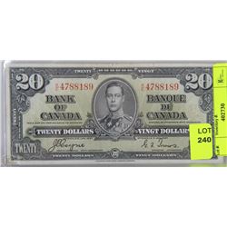 1937 CANADIAN TWENTY DOLLAR BILL $20