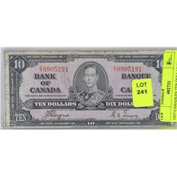 1937 CANADIAN TEN DOLLAR BILL $10