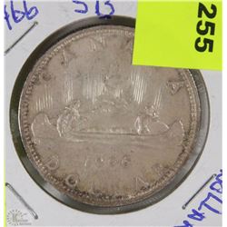 13) 1966 CANADIAN SILVER DOLLAR (SMALL BEADS)