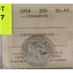20) 1954 CANADIAN SILVER QUARTER PL-64