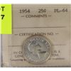 Image 1 : 20) 1954 CANADIAN SILVER QUARTER PL-64