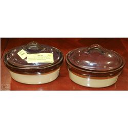 2 MATCHING CERAMIC 6" WIDTH CASSEROLE DISHES WITH