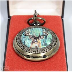 ENAMEL STAG POCKETWATCH WITH CHAIN
