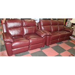 WHISTLER BURGUNDY LEATHER RECLINING SOFA &LOVESEAT
