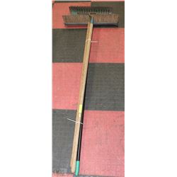 BUNDLE OF BROOM AND TWO RAKES