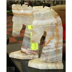PAIR OF MARBLE TROJAN HORSE HEAD BOOKENDS
