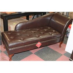 NEW BROWN LEATHERETTE NAILHEAD STORAGE CHAISE