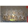 Image 1 : SILVER PLATED TRAY W/ 13 PINWHEEL CRYSTAL GLASSES