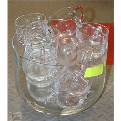 GLASS PUNCHBOWL SET WITH LADEL