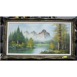 LARGE FRAMED OIL ON CANVAS- MOUNTAIN SCENE