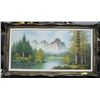Image 1 : LARGE FRAMED OIL ON CANVAS- MOUNTAIN SCENE