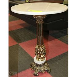 HEAVY MARBLE AND CAST BRASS END TABLE