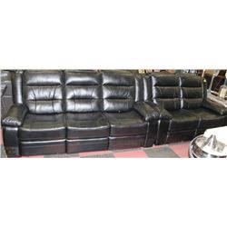 NEW BLAKE BLACK LEATHERETTE RECLINING SOFA & LOVE