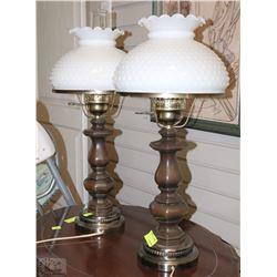 PAIR OF LAMPS WITH MILK GLASS HOBNAIL SHADES