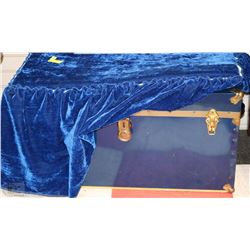 VINTAGE METAL TRUNK WITH ROYAL BLUE VELVET COVER