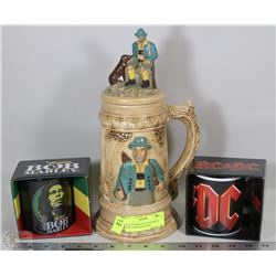 LOT OF NOVELTY COFFEE MUGS AND LARGE BEER STIEN