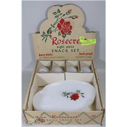 VINTAGE FEDERAL MILK GLASS ROSE CREST SNACK SET