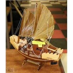 HAND MADE WOODEN SHIP WITH MOVING SAILS, PROPELLER