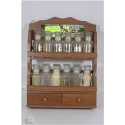 WOODEN SPICE RACK HOLDER WITH 12 GLASS SPICE