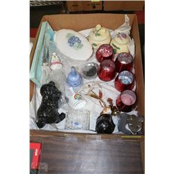 BOX W/TRINKETS INCL. COLLECTIBLE BELLS,