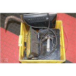 TOTE WITH ASSORTED TOOLS , CHARGER AND ETC