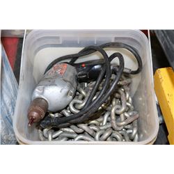 TOTE WITH HEAVY DUTY CHAIN AND ELECTRIC DRILL