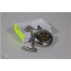 NEW SEE THROUGH POCKET WATCH  WITH CHAIN ON CHOICE