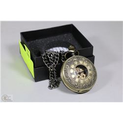 NEW PEEPHOLE FACE POCKET WATCH W/CHAIN  ON CHOICE