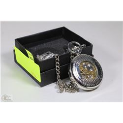 NEW SEETHROUGH FACE POCKET WATCH W/CHAIN ON CHOICE