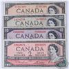 Image 1 : Four different denominations of 1954 modified portrait banknotes. Included is a $2, $10, $20 and $50