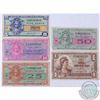 Image 1 : Group Lot of five different denominations of Military Payment Certificate from Series 521 Issued by 