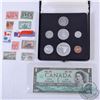Image 1 : 1867-1967 Canada Silver Proof Set with 2016 50-cent, 1967 $1.00 Banknote and 10 Unused Old Postage S