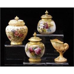 A Royal Worcester pot pourri and cover, date code for 1916, shape number H175, of slight quatrefo...